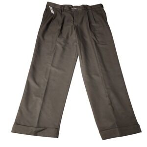 NEW Van Heusen Dress Pants Mens 40x29 Brown Pleated Microfiber Stretch Business